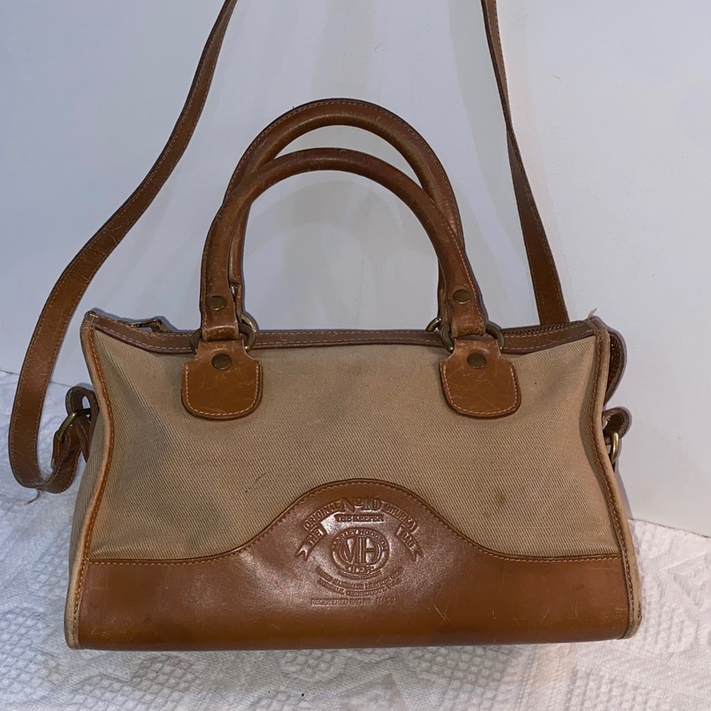 Ghurka Tan Canvas and Brown Leather Satchel